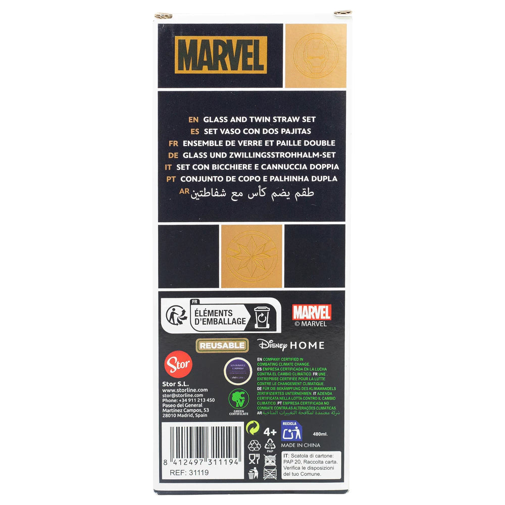 Avenger Glas Tumbler mit Trinkhalmen 480ml