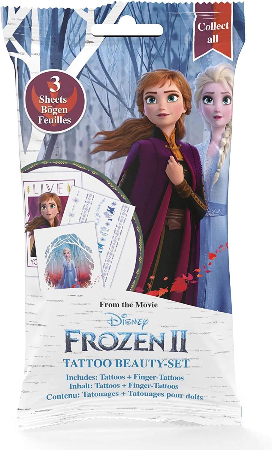Disney Frozen II Tattoo Beauty-Set Tattoos und Fingertattoos 3 Bögen im Blindbag