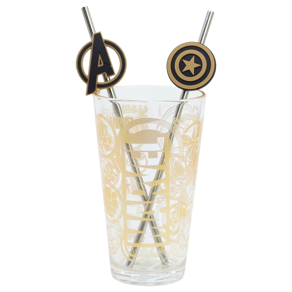 Avenger  Glas Tumbler mit Trinkhalmen 480ml