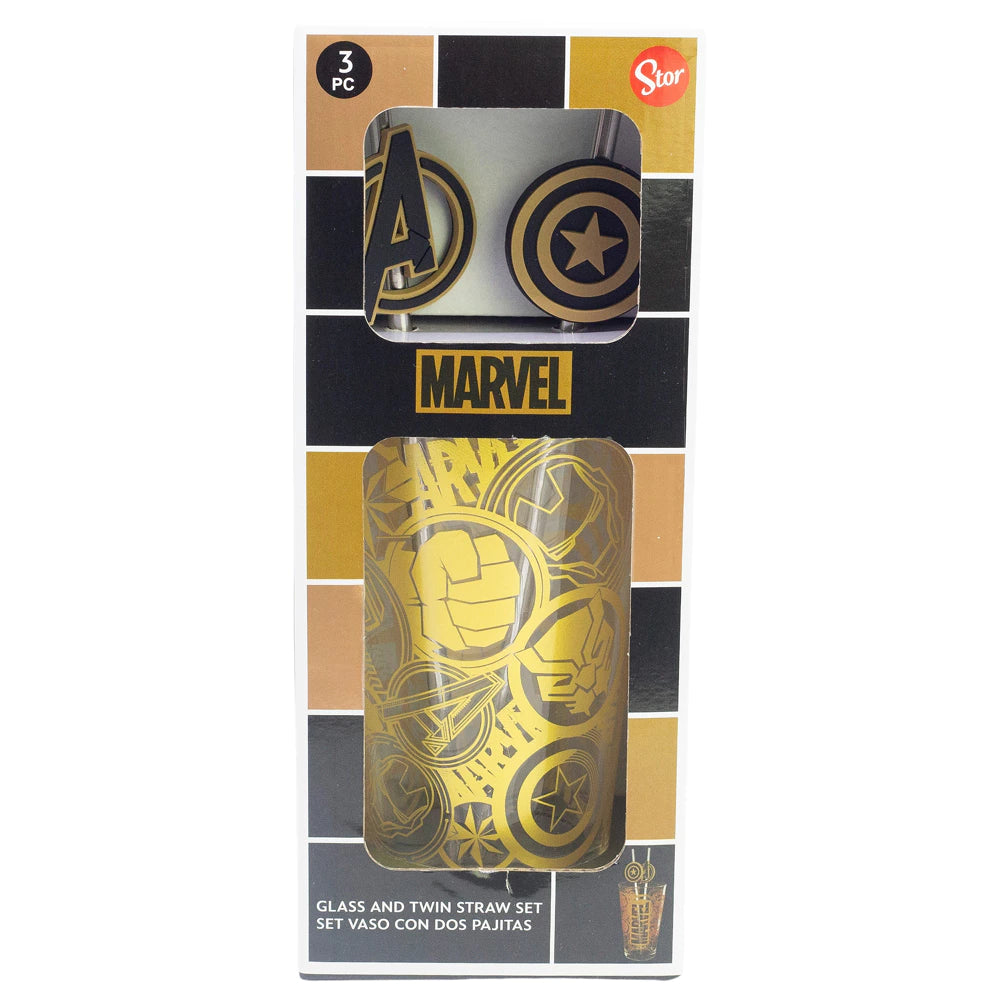 Avenger  Glas Tumbler mit Trinkhalmen 480ml
