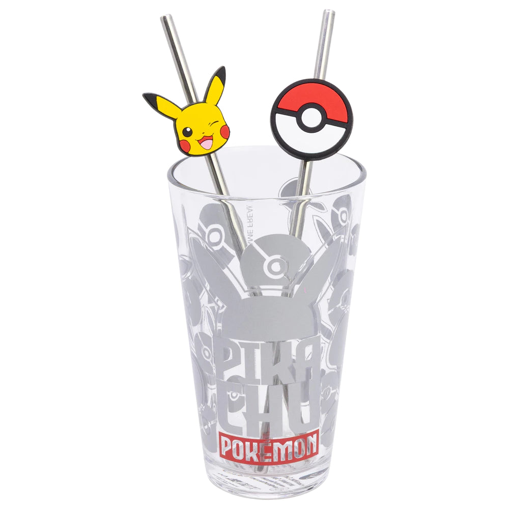 Pokemon  Glas Tumbler mit Trinkhalmen 480ml
