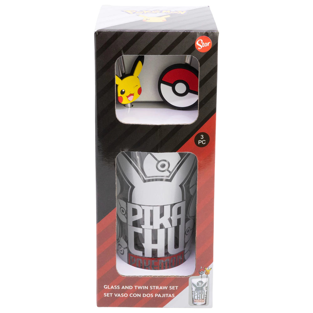 Pokemon  Glas Tumbler mit Trinkhalmen 480ml
