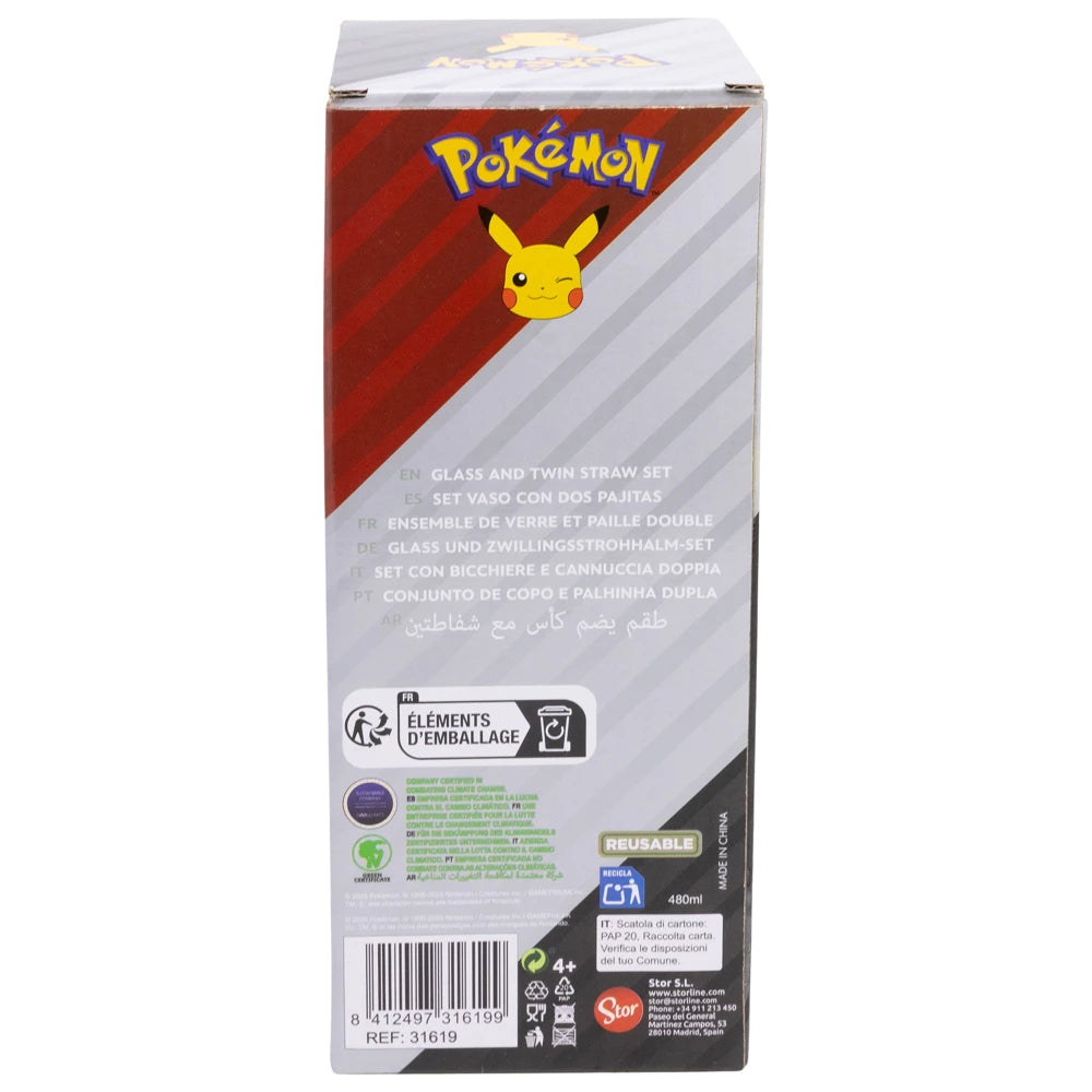 Pokemon  Glas Tumbler mit Trinkhalmen 480ml