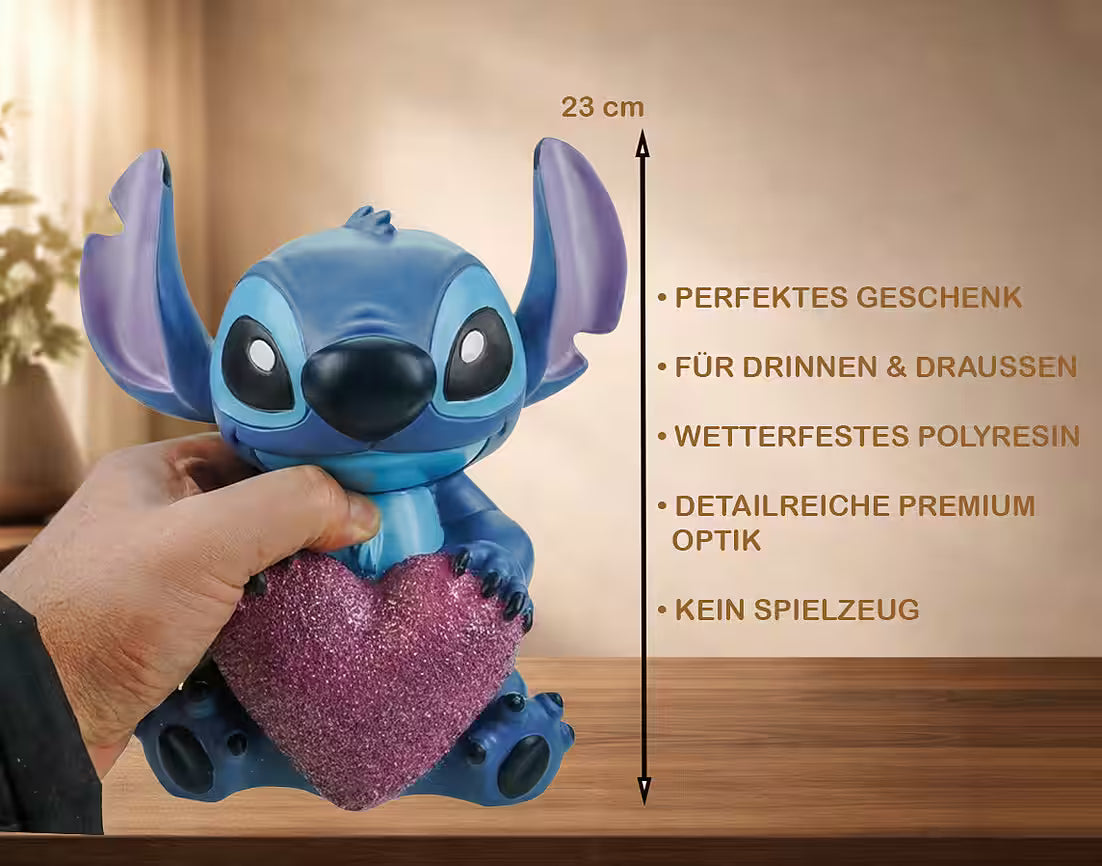 Gartenfigur Stitch mit Herz Wetterfeste