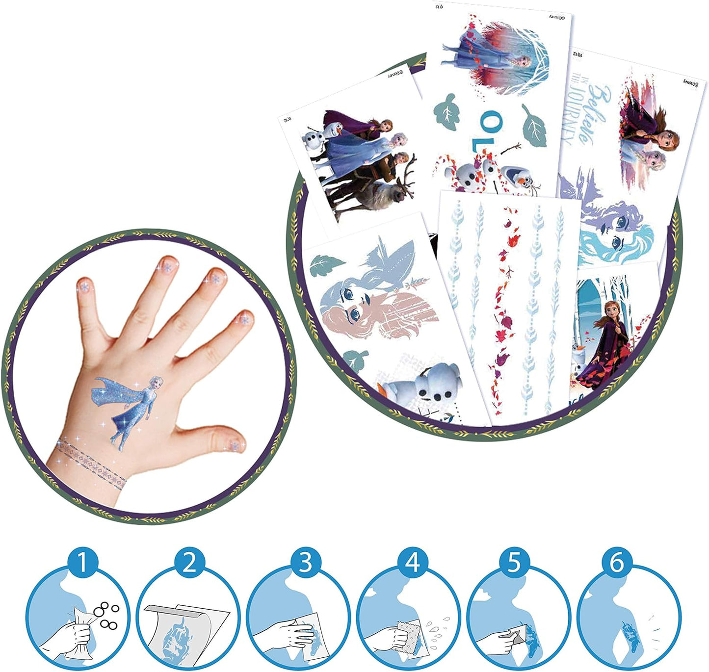 Disney Frozen II Tattoo Beauty-Set Tattoos und Fingertattoos 3 Bögen im Blindbag