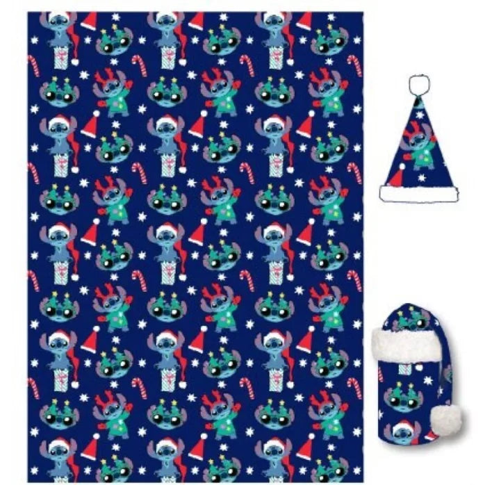 Disney Lilo und Stitch Grey Weihnachtsflanell-Decke und -Mütze Set