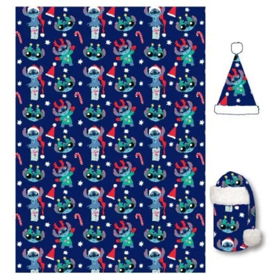 Disney Lilo und Stitch Grey Weihnachtsflanell-Decke und -Mütze Set